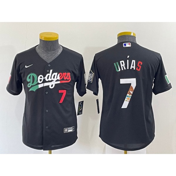 Youth Los Angeles Dodgers #7 Julio Urias Black Mexico Number 2020 World Series Cool Base Nike Jersey