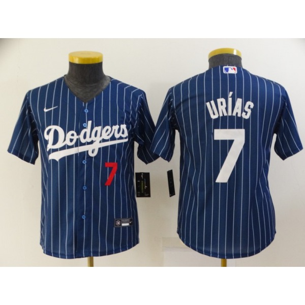 Youth Los Angeles Dodgers #7 Julio Urias Navy Blue Pinstripe Stitched MLB Cool Base Nike Jersey