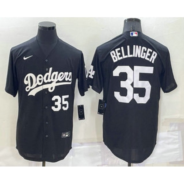Men's Los Angeles Dodgers #35 Cody Bellinger Number Black Turn Back The Clock Stitched Cool Base Jersey