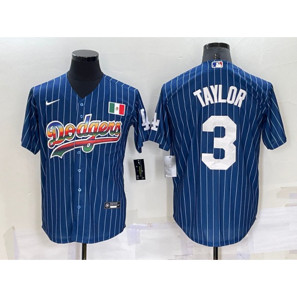 Men's Los Angeles Dodgers #3 Chris Taylor Rainbow Blue Red Pinstripe Mexico Cool Base Nike Jersey