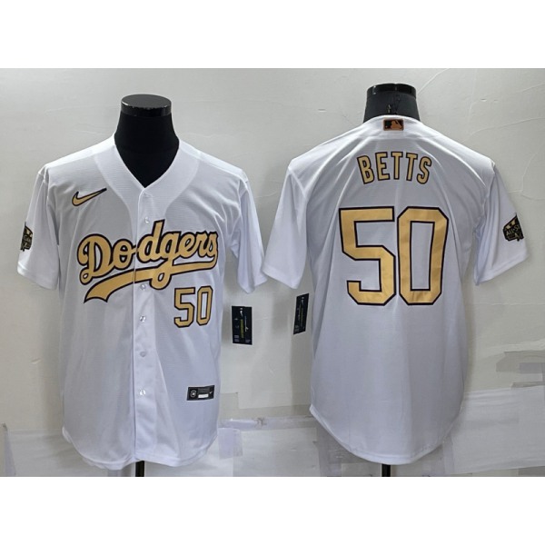 Men's Los Angeles Dodgers #50 Mookie Betts Number White 2022 All Star Stitched Cool Base Nike Jersey