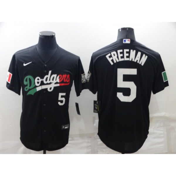 Men's Los Angeles Dodgers #5 Freddie Freeman Black Mexico 2020 World Series Cool Base Nike Jersey