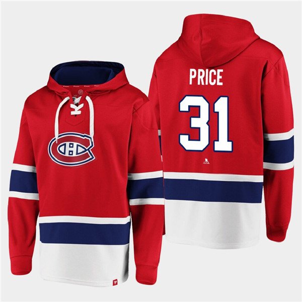 Men's Montreal Canadiens #31 Carey Price Red Ageless Must-Have Lace-Up Pullover Hoodie