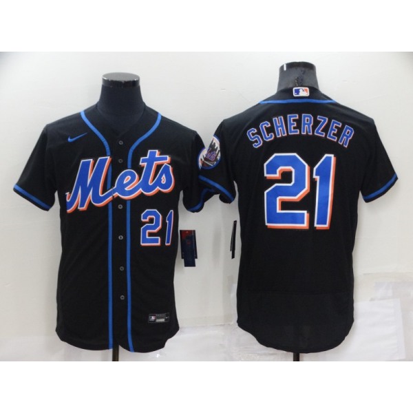Men's New York Mets #21 Max Scherzer Black Stitched MLB Flex Base Nike Jersey