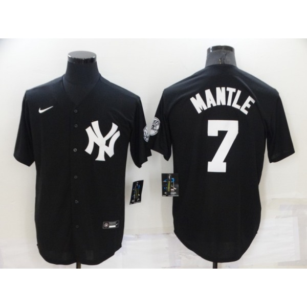 Men's New York Yankees #7 Mickey Mantle Black Stitched Nike Cool Base Throwback Jersey