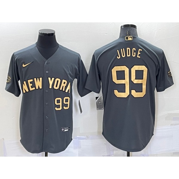 Men's New York Yankees #99 Aaron Judge Number Grey 2022 All Star Stitched Cool Base Nike Jersey