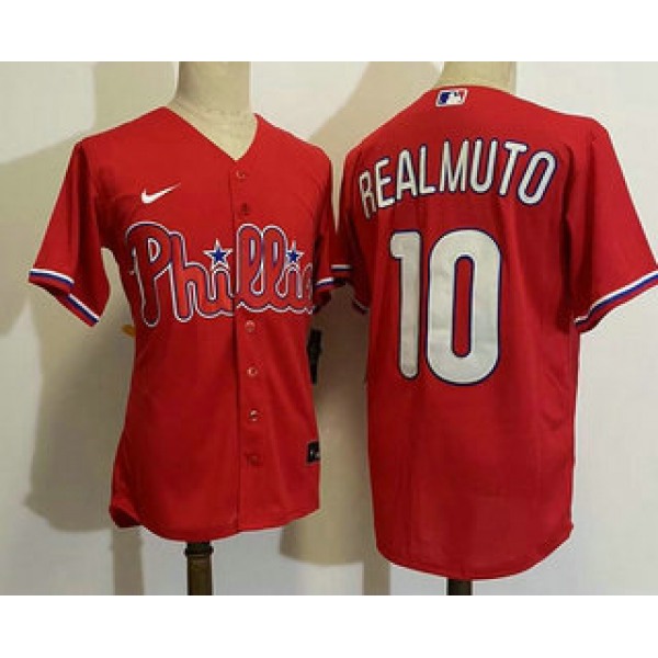 Men's Philadelphia Phillies #10 JT Realmuto Red Stitched MLB Cool Base Nike Jersey