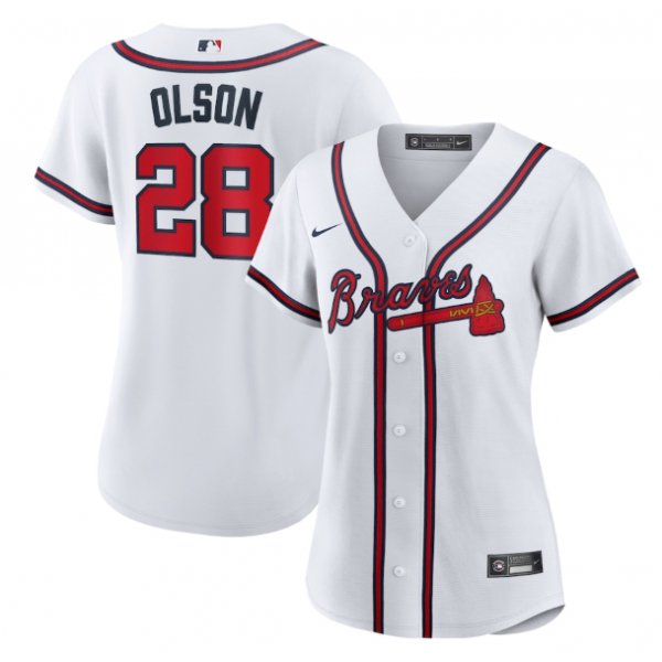 Women's Atlanta Braves #28 Matt Olson White Cool Base Stitched Jersey