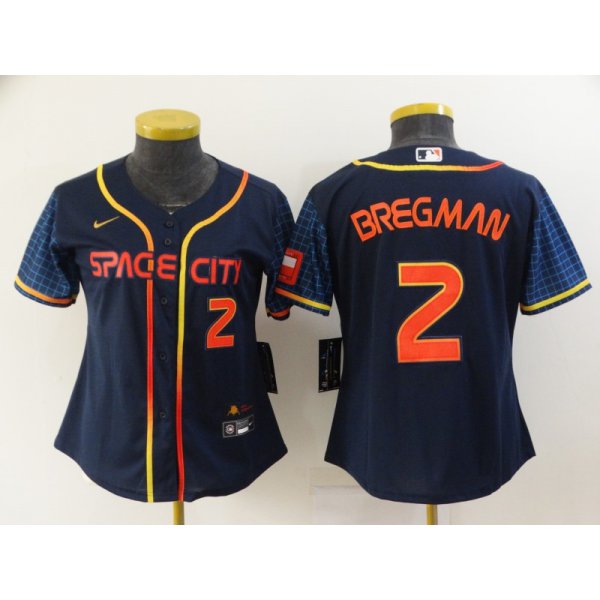 Women's Houston Astros #2 Alex Bregman Number 2022 Navy Blue City Connect Cool Base Stitched Jersey