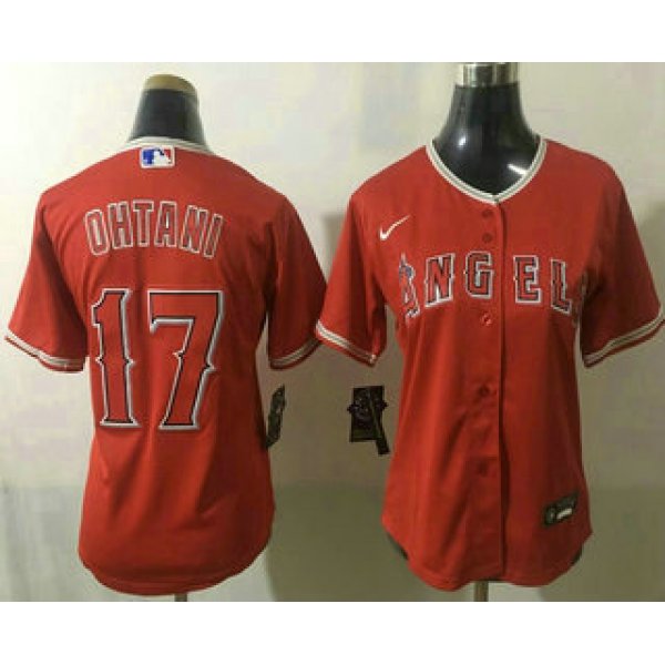 Women's Los Angeles Angels #17 Shohei Ohtani Red Stitched MLB Cool Base Nike Jersey