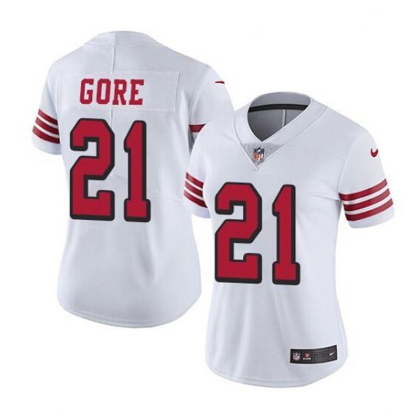 Women's San Francisco 49ers #21 Frank Gore White Stitched Jersey