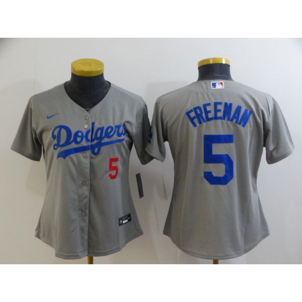 Youth Los Angeles Dodgers #5 Freddie Freeman Grey 2022 Number Cool Base Stitched Nike Jersey