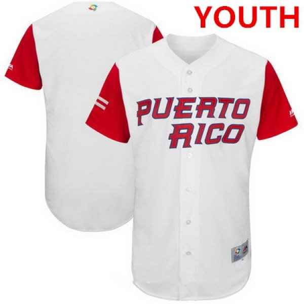 Youth Puerto Rico Baseball Majestic White 2017 World Baseball Classic Custom Team Jersey