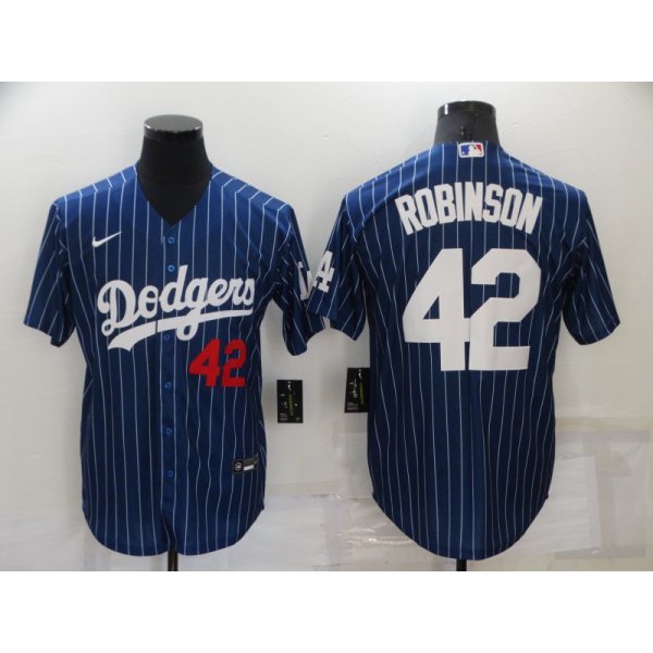 Men's Los Angeles Dodgers #42 Jackie Robinson Blue Pinstripe Stitched MLB Cool Base Nike Jersey