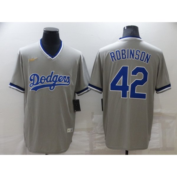 Men's Los Angeles Dodgers #42 Jackie Robinson Grey Cooperstown Collection Stitched MLB Throwback Nike Jersey