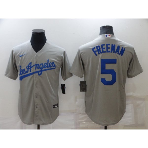 Men's Los Angeles Dodgers #5 Freddie Freeman Grey Stitched MLB Cool Base Nike Jersey