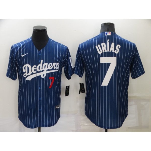 Men's Los Angeles Dodgers #7 Julio Urias Blue Pinstripe Stitched MLB Cool Base Nike Jersey