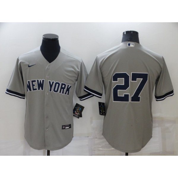 Men's New York Yankees #27 Giancarlo Stanton No Name Grey Stitched Nike Cool Base Throwback Jersey