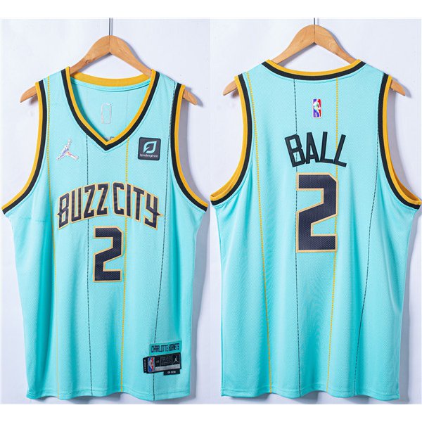 Men's Charlotte Hornets #2 LaMelo Ball Blue 75th Anniversary Stitched NBA Jersey