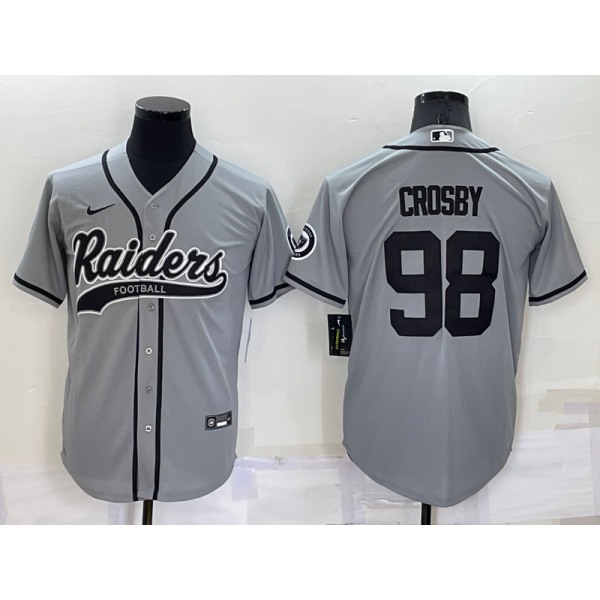 Men's Las Vegas Raiders #98 Maxx Crosby Grey Stitched MLB Cool Base Nike Baseball Jersey