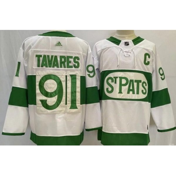 Men's Toronto Maple Leafs #91 John Tavares White 2019 St Pats Authentic Jersey
