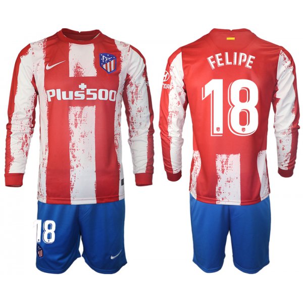 Men 2021-2022 Club Atletico Madrid home red Long Sleeve 18 Soccer Jersey