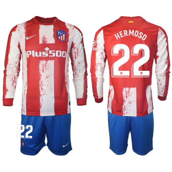 Men 2021-2022 Club Atletico Madrid home red Long Sleeve 22 Soccer Jersey