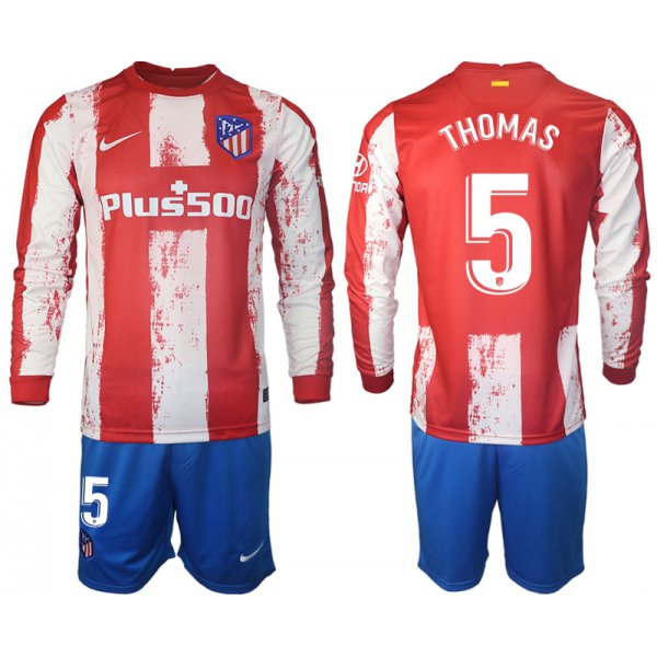 Men 2021-2022 Club Atletico Madrid home red Long Sleeve 5 Soccer Jersey