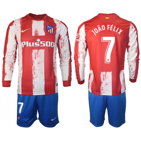 Men 2021-2022 Club Atletico Madrid home red Long Sleeve 7 Soccer Jersey