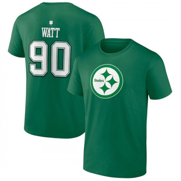 Men's Pittsburgh Steelers #90 T.J. Watt Green St. Patrick's Day Icon Player T-Shirt