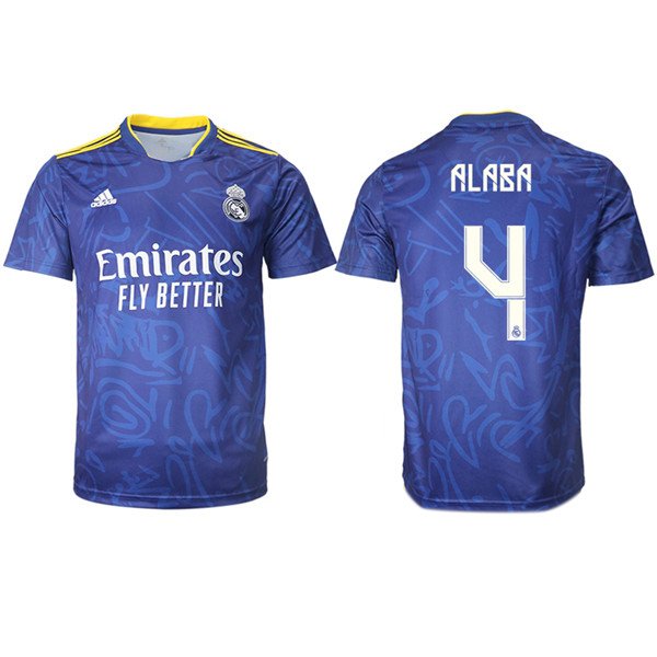 Men's Real Madrid #4 David Alaba 2021-22 Blue Away Soccer Jersey