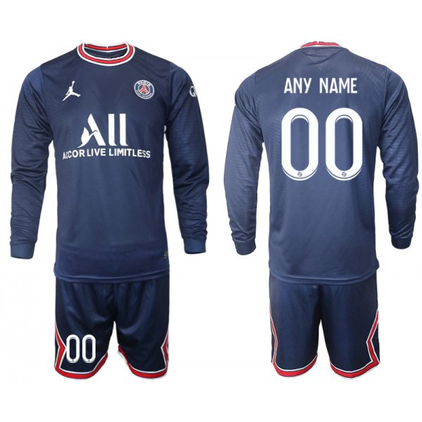 Men 2021-2022 Club Paris St German home blue Long Sleeve customized Soccer Jersey
