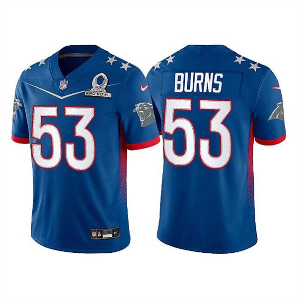 Men's Carolina Panthers #53 Brian Burns 2022 Royal NFC Pro Bowl Stitched Jersey