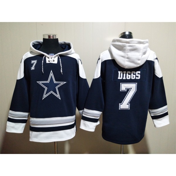 Men's Dallas Cowboys #7 Trevon Diggs Navy Blue Ageless Must Have Lace Up Pullover Hoodie