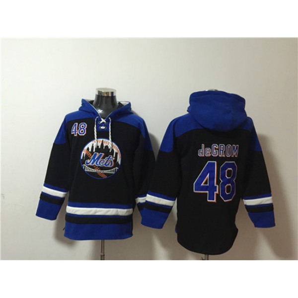 Men's New York Mets #48 Jacob deGrom Black Blue Ageless Must-Have Lace-Up Pullover Hoodie