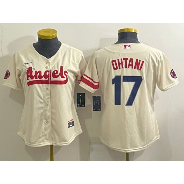 Women's Los Angeles Angels #17 Shohei Ohtani Cream 2022 City Connect Cool Base Stitched Jersey