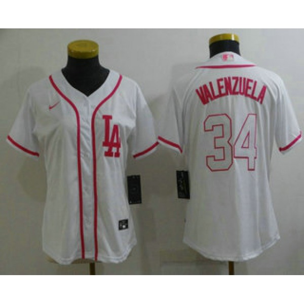 Women's Los Angeles Dodgers #34 Fernando Valenzuela Pink White Stitched Baseball Jersey