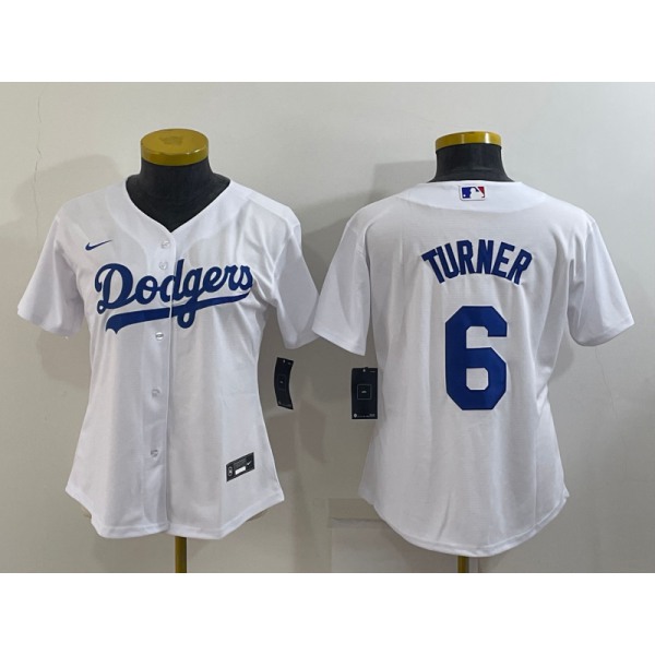 Women's Los Angeles Dodgers #6 Trea Turner White Stitched MLB Cool Base Nike Jersey
