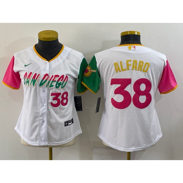 Women's San Diego Padres #38 Jorge Alfaro Number White 2022 City Connect Cool Base Stitched Jersey