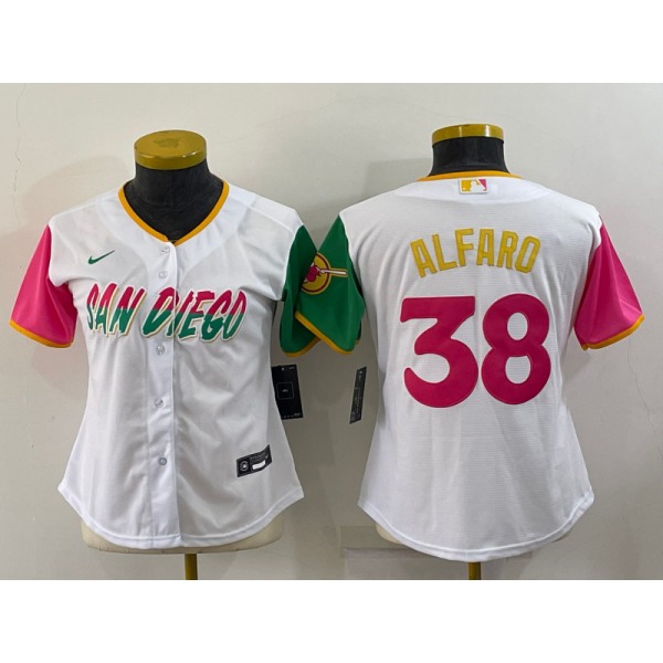 Women's San Diego Padres #38 Jorge Alfaro White 2022 City Connect Cool Base Stitched Jersey