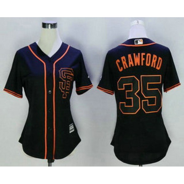 Women's San Francisco Giants #35 Brandon Crawford Black SF Cool Base Baseball Jersey