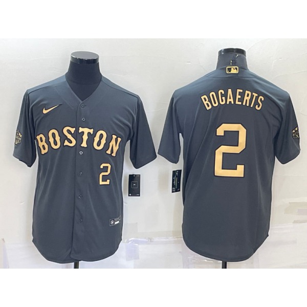 Men's Boston Red Sox #2 Xander Bogaerts Number Grey 2022 All Star Stitched Cool Base Nike Jersey
