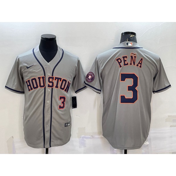 Men's Houston Astros #3 Jeremy Pena Number Grey With Patch Stitched MLB Cool Base Nike Jersey