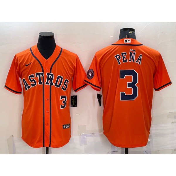 Men's Houston Astros #3 Jeremy Pena Number Orange With Patch Stitched MLB Cool Base Nike Jersey