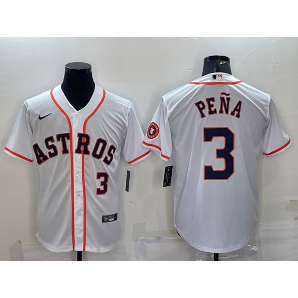 Men's Houston Astros #3 Jeremy Pena Number White With Patch Stitched MLB Cool Base Nike Jersey