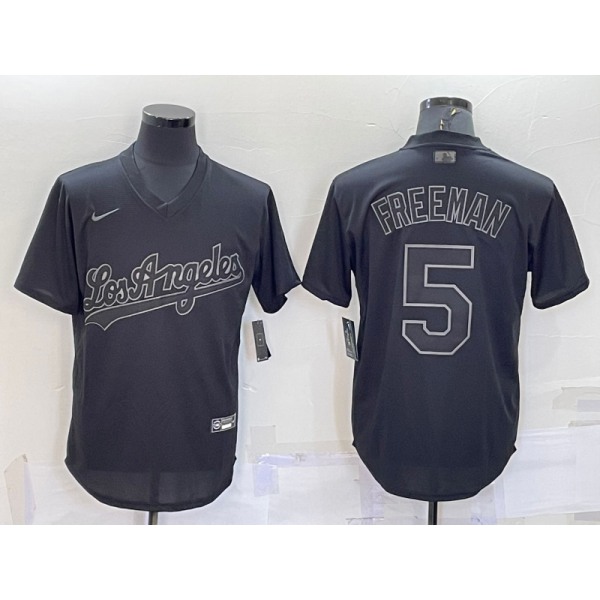 Men's Los Angeles Dodgers #5 Freddie Freeman Black Pullover Turn Back The Clock Stitched Cool Base Jersey