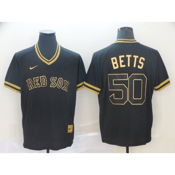 Men Boston Red Sox 50 Betts Black gold Game Nike 2022 MLB Jersey