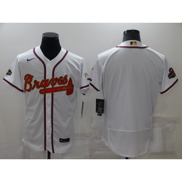 Men's Atlanta Braves Blank 2022 White Gold World Series Champions Program Flex Base Stitched Baseball Jersey