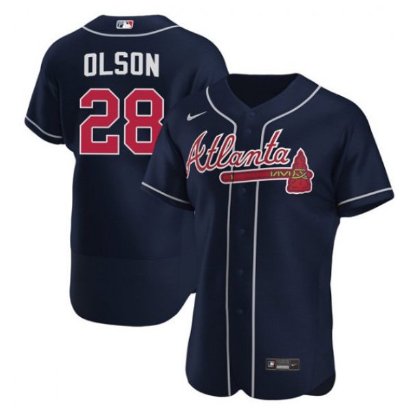Men's Atlanta Braves #28 Matt Olson Navy Flex Base Stitched Baseball Jersey