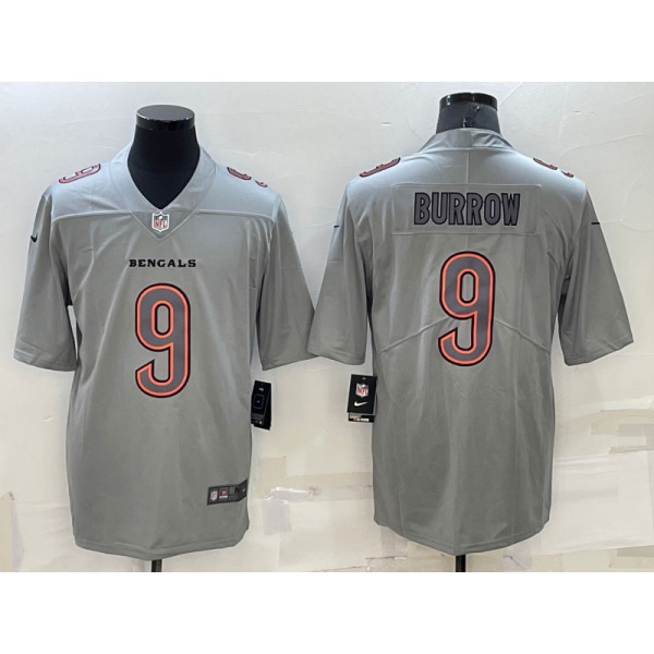 Men's Cincinnati Bengals #9 Joe Burrow Grey Atmosphere Fashion 2022 Vapor Untouchable Stitched Limited Jersey